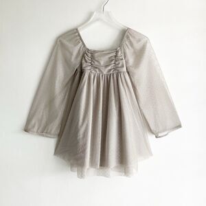 Gap Kids Girls Dress Tunic Top Size Medium Gray Gold Polka Dot Sheer Layered